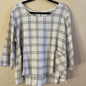 Kleen Brand 100% Plaid Linen Top